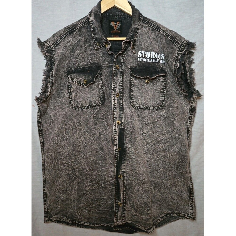 Vance Biker Wear Men's Large Black Hills Rally Sturgis 2022 Cut Off Button Shirt